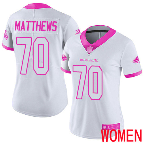 Atlanta Falcons Limited White Pink Women Jake Matthews Jersey NFL Football #70 Rush Fashion